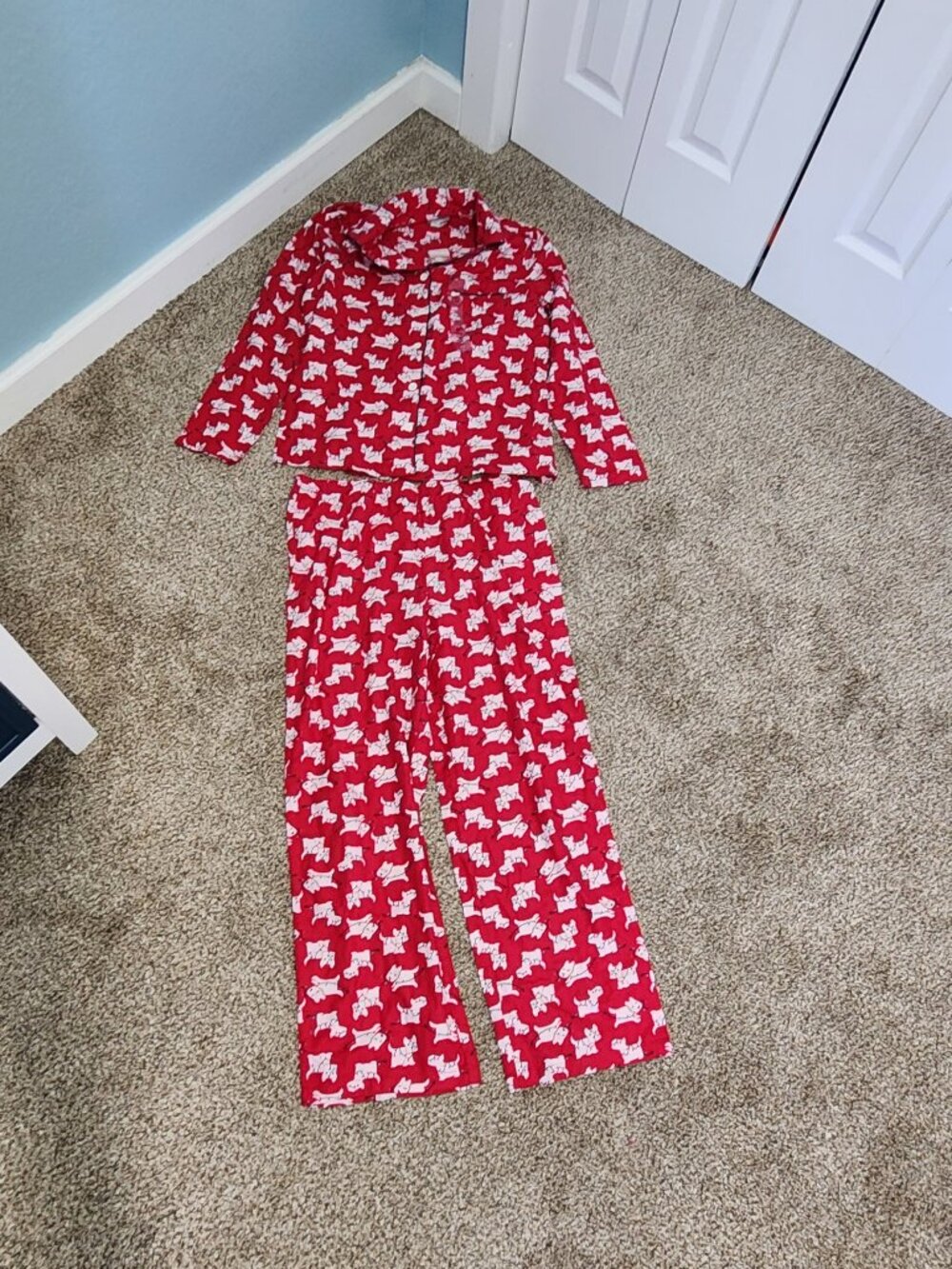 Kim Rogers Scottie Dog Christmas Pajama Set Womens M Red Cotton